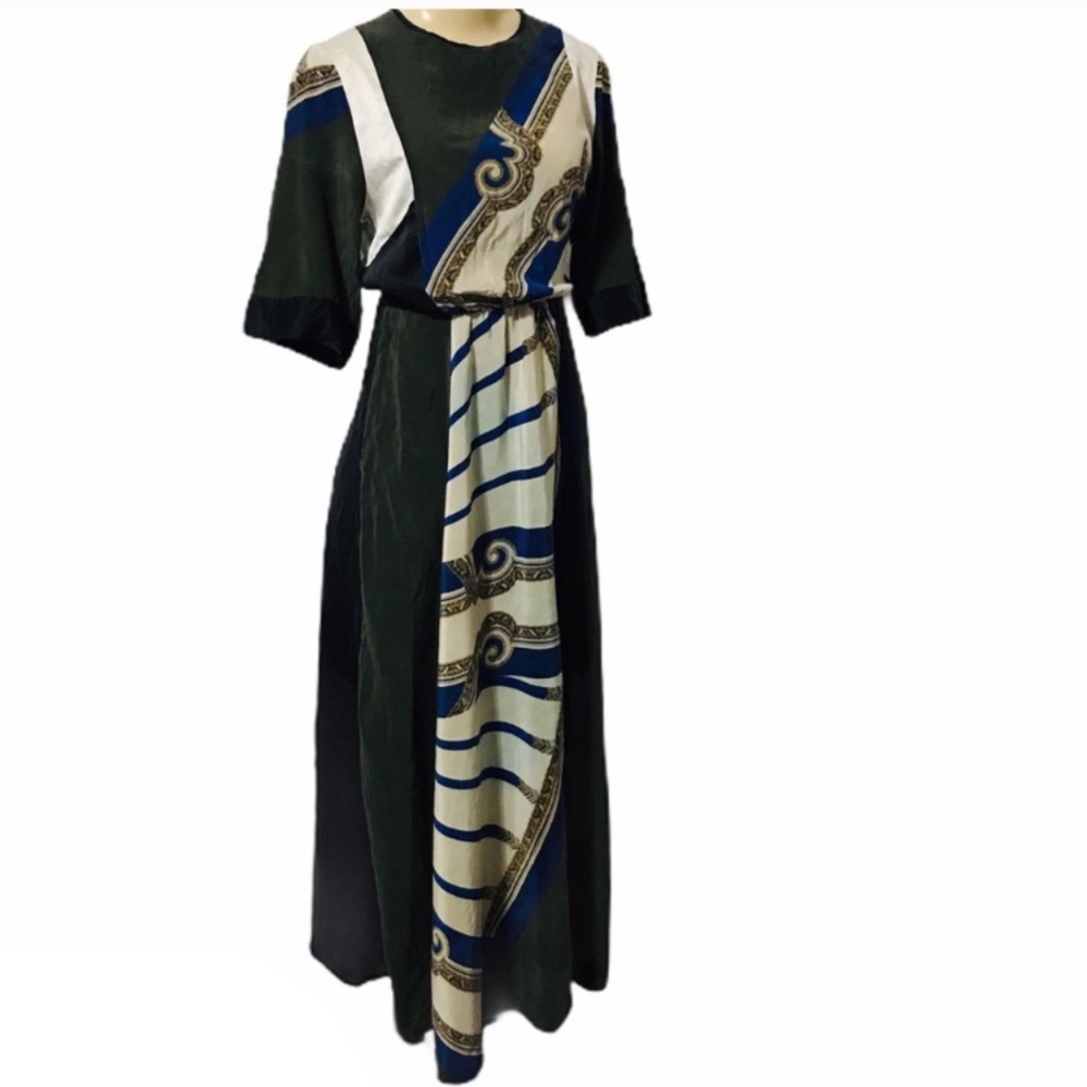 Beautiful silk maxi long geometric modest dress M